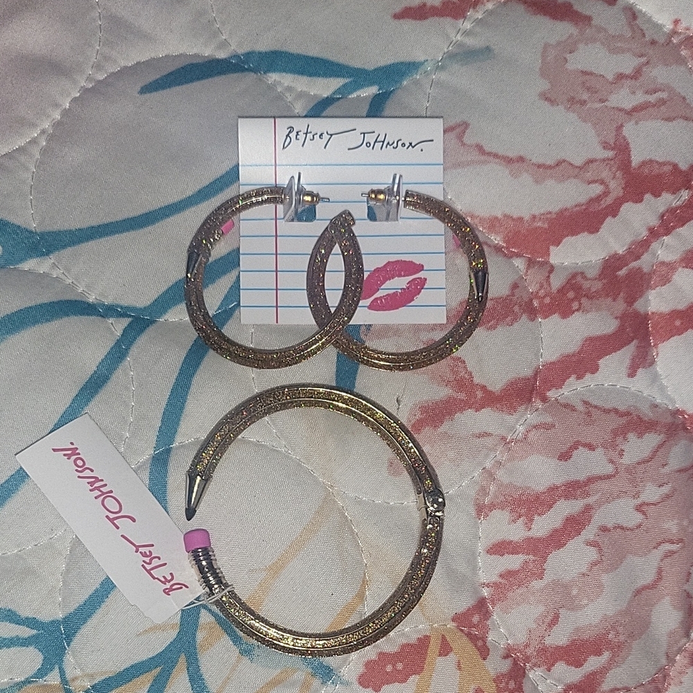 Betsey Johnson Glittering Gold Hoop Earrings